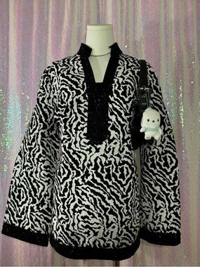 NWT ★ Sutton Studios Black & White Zebra Print Tunic Top (L) ★彡